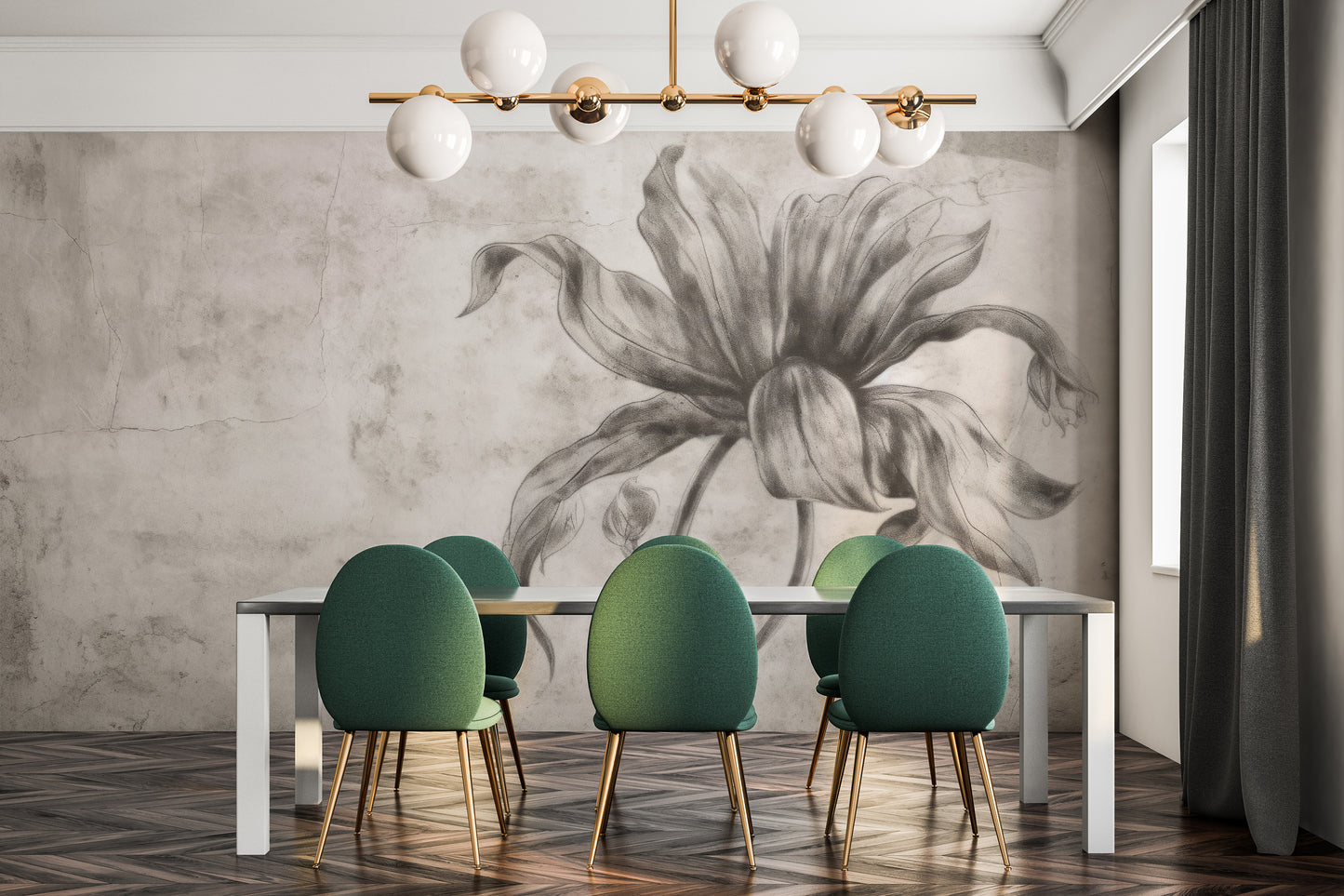 Fototapeta artystyczna o nazwie TIMELESS BLOOM pokazana w aranżacji wnętrza.