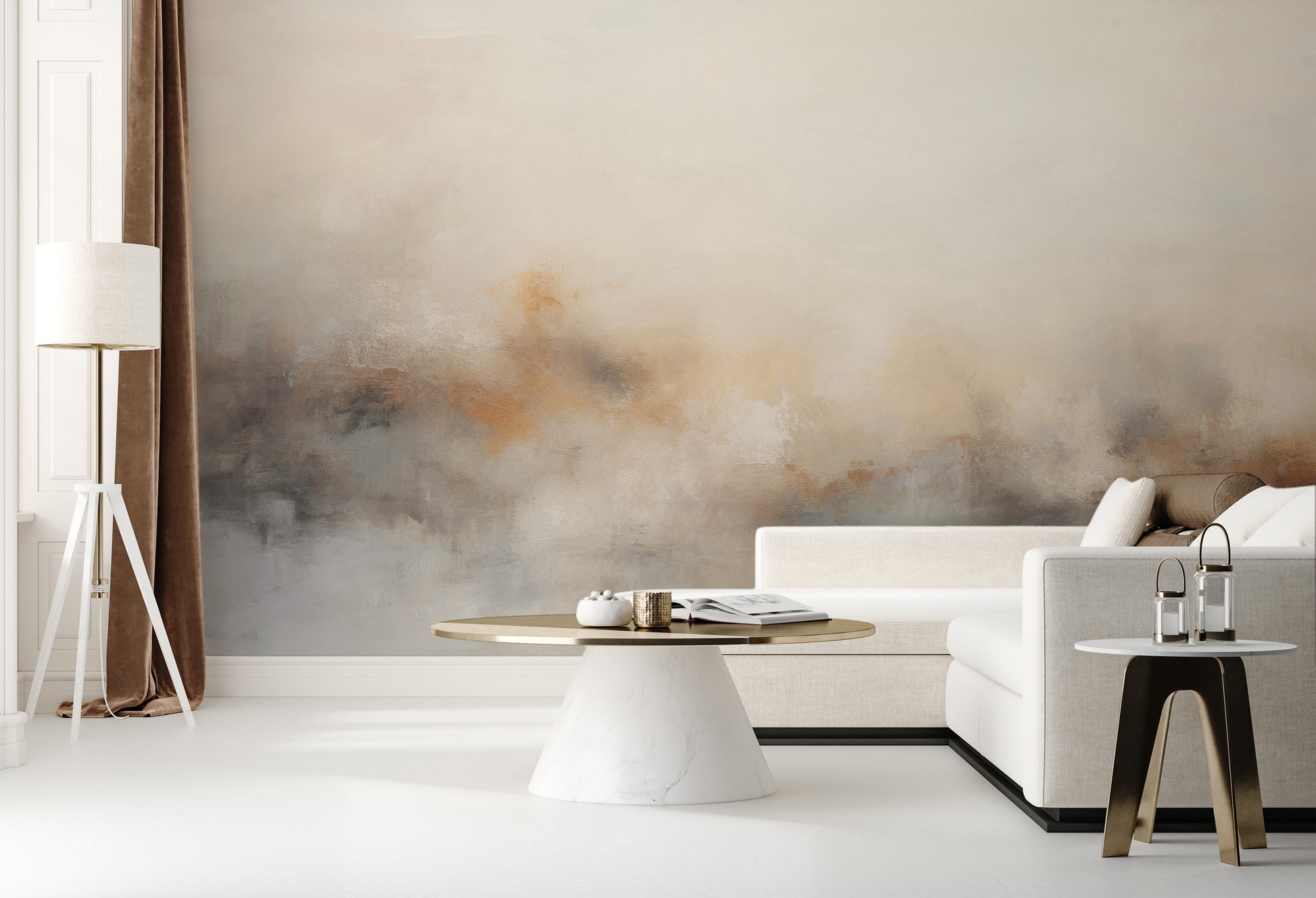 Wzór fototapety malowanej o nazwie GENTLE FROST MIST pokazanej w aranżacji wnętrza.