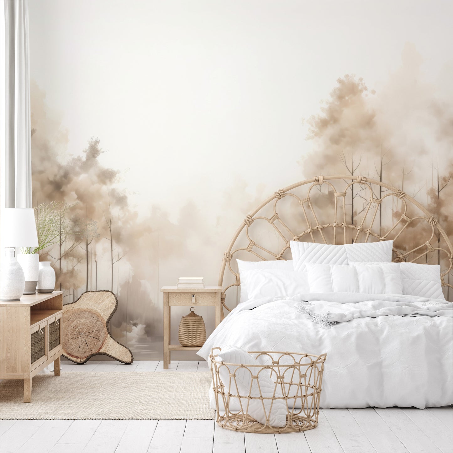 Fototapeta o nazwie FOG-ENVELOPED FOREST PATH MURAL użyta w aranzacji wnętrza.