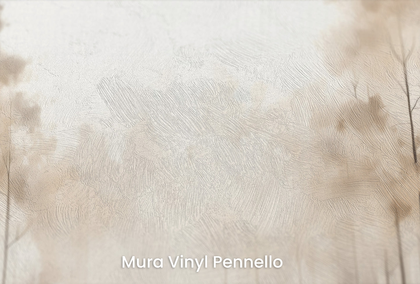 Zbliżenie na artystyczną fototapetę o nazwie FOG-ENVELOPED FOREST PATH MURAL na podłożu Mura Vinyl Pennello - faktura pociągnięć pędzla malarskiego.