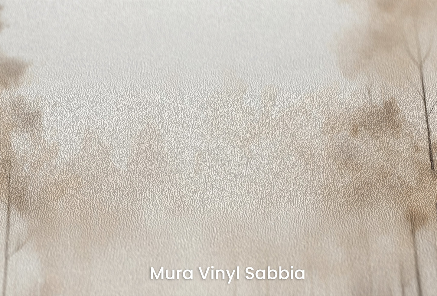 Zbliżenie na artystyczną fototapetę o nazwie FOG-ENVELOPED FOREST PATH MURAL na podłożu Mura Vinyl Sabbia struktura grubego ziarna piasku.
