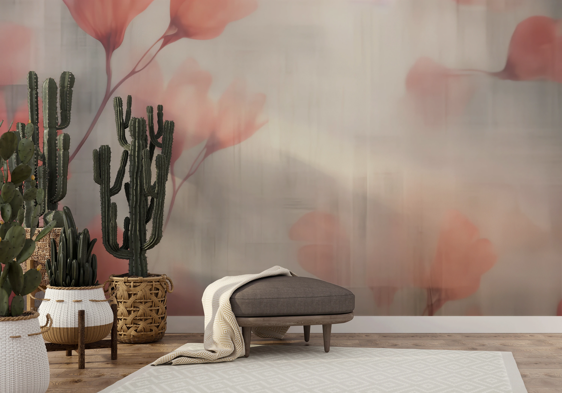 Wzór fototapety o nazwie Floral Whisper pokazanej w kontekście pomieszczenia.