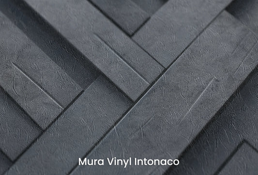 Zbliżenie na artystyczną fototapetę o nazwie Herringbone Illusion na podłożu Mura Vinyl Intonaco - struktura tartego tynku.
