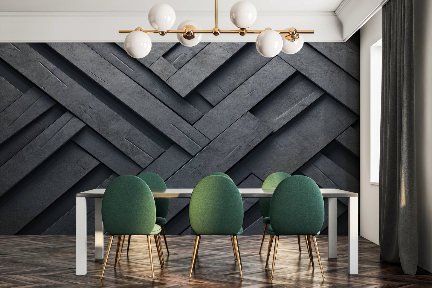 Wzór fototapety o nazwie Herringbone Illusion pokazanej w kontekście pomieszczenia.