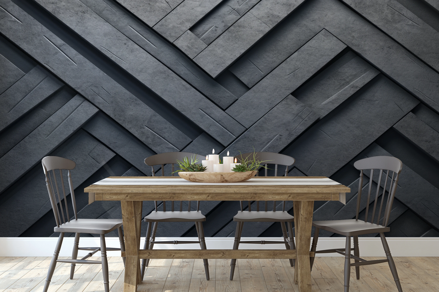 Fototapeta artystyczna o nazwie Herringbone Illusion pokazana w aranżacji wnętrza.