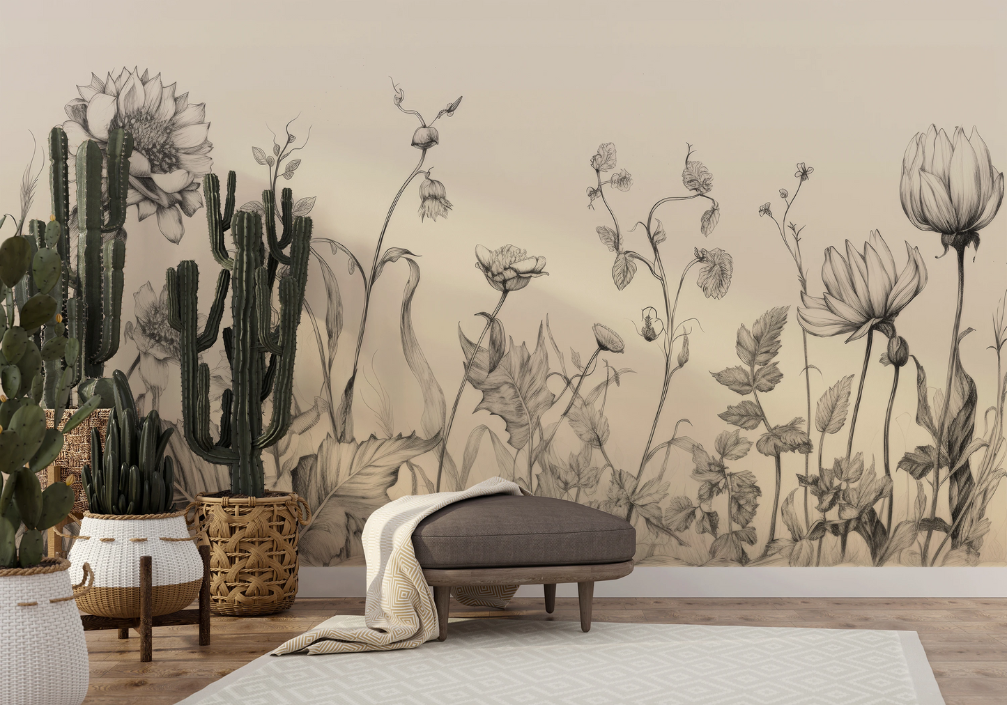 Wzór fototapety o nazwie Floral Harmony #2 pokazanej w kontekście pomieszczenia.