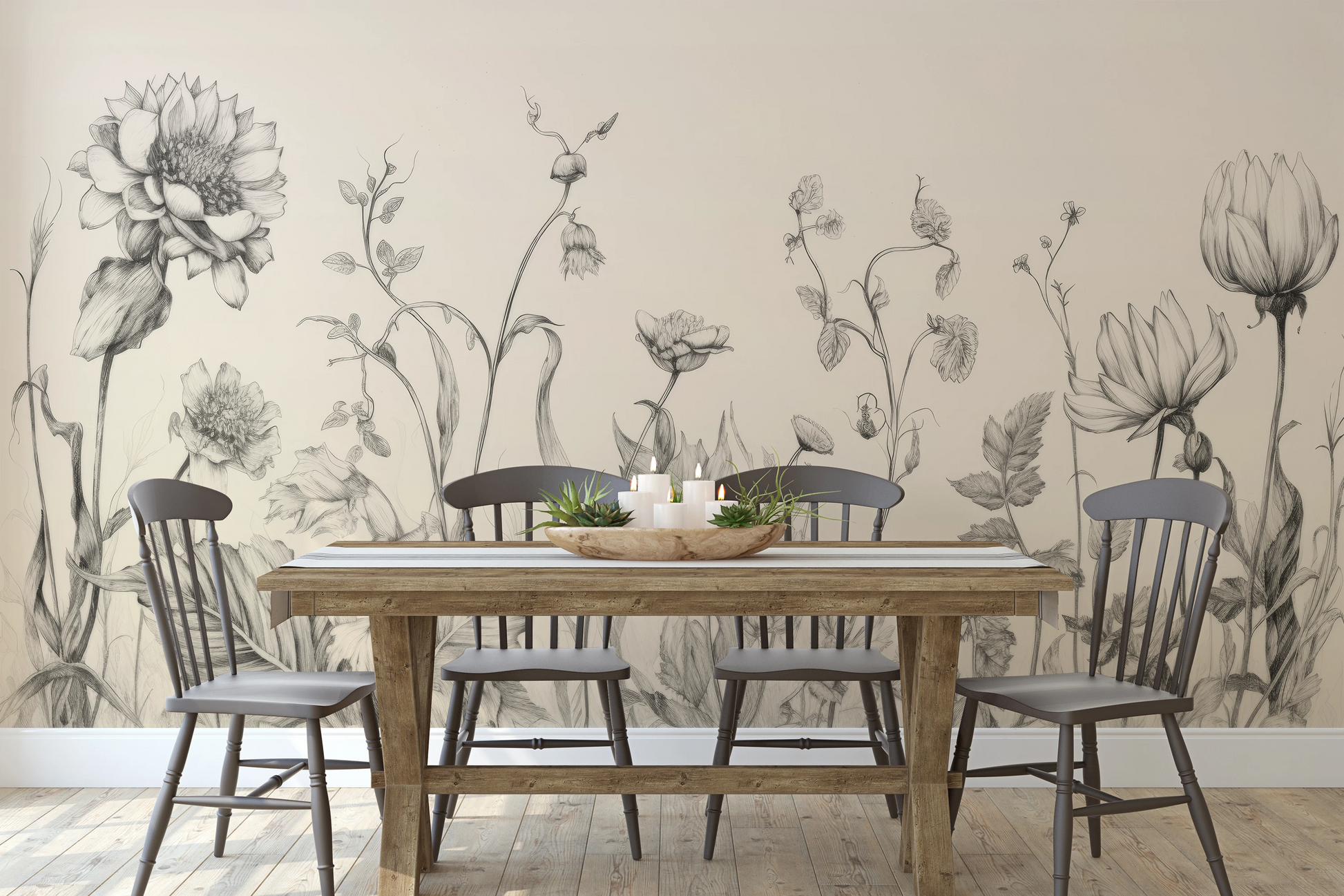 Wzór fototapety artystycznej o nazwie Floral Harmony #2 pokazanej w aranżacji wnętrza.