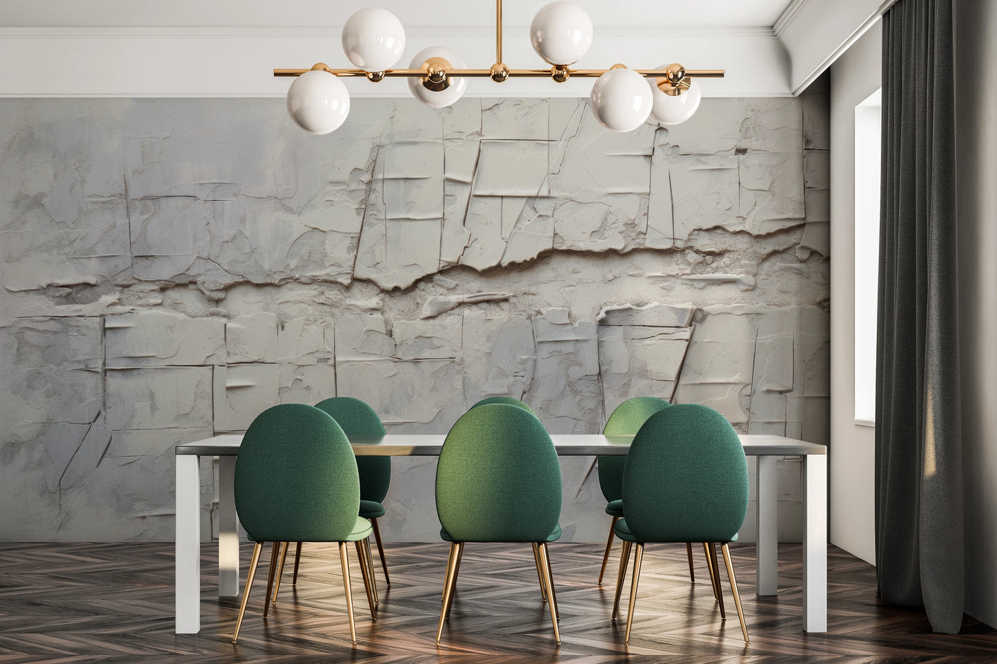 Wzór fototapety artystycznej o nazwie Cracked Canvas pokazanej w aranżacji wnętrza.