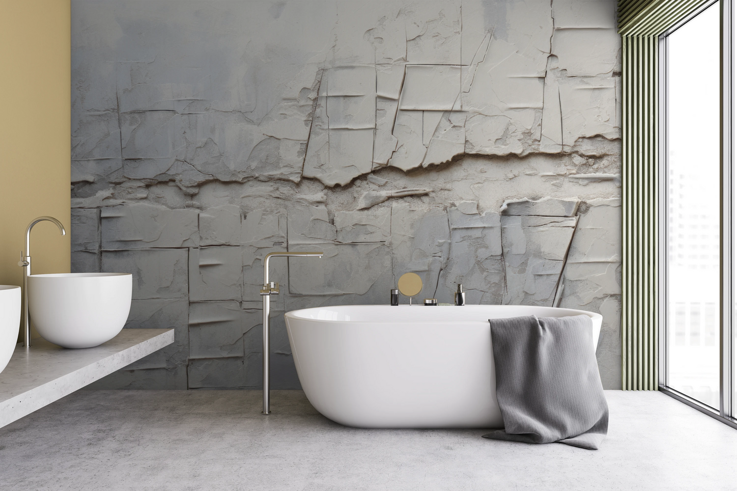 Wzór fototapety o nazwie Cracked Canvas pokazanej w kontekście pomieszczenia.