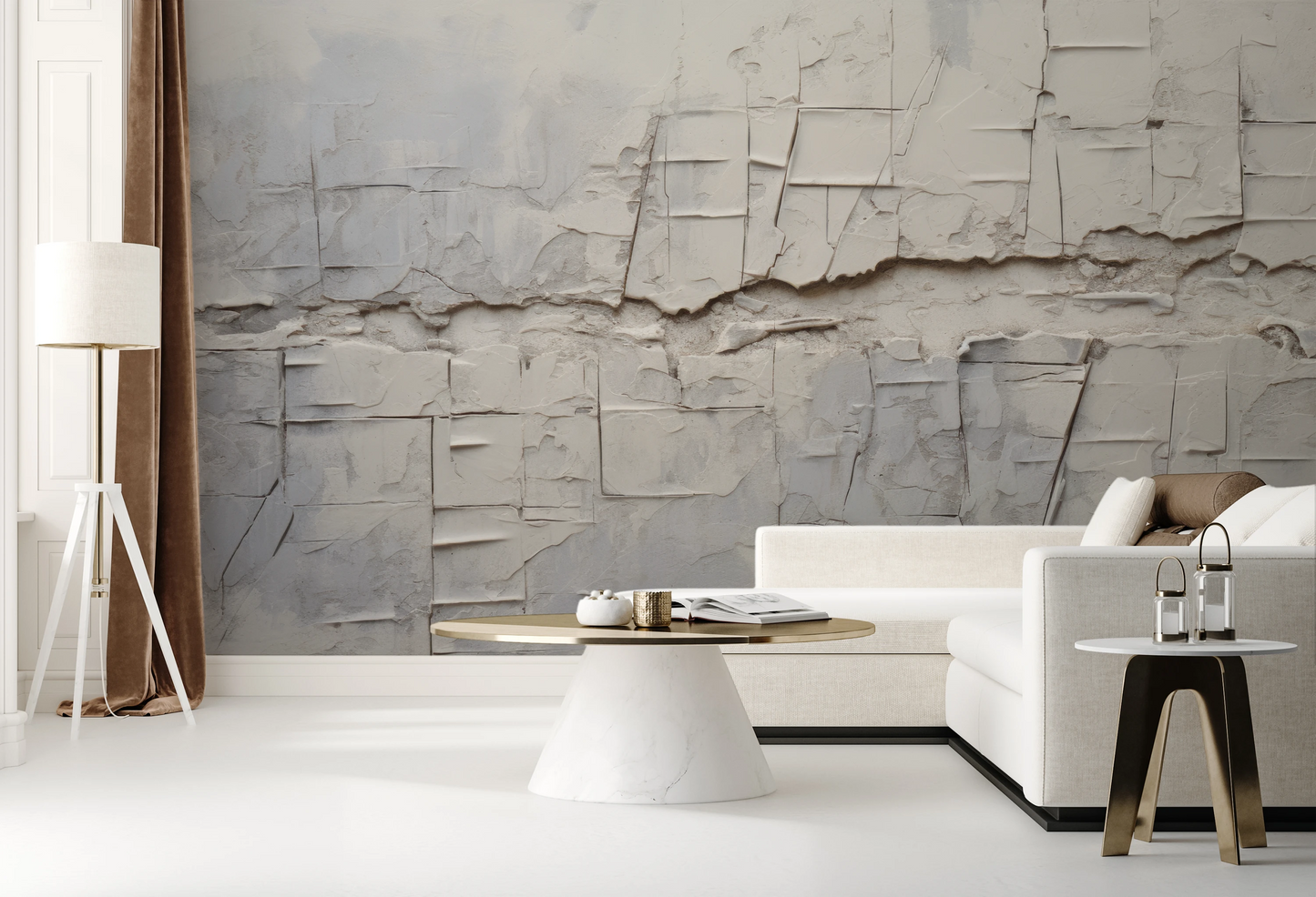 Wzór fototapety artystycznej o nazwie Cracked Canvas pokazanej w aranżacji wnętrza.