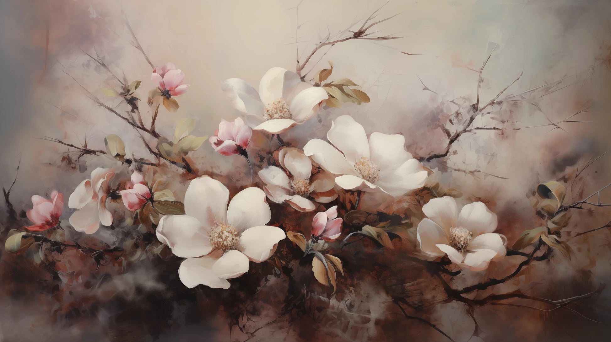 Prezentacja całego wzoru fototapety o nazwie Serene Magnolia Haze