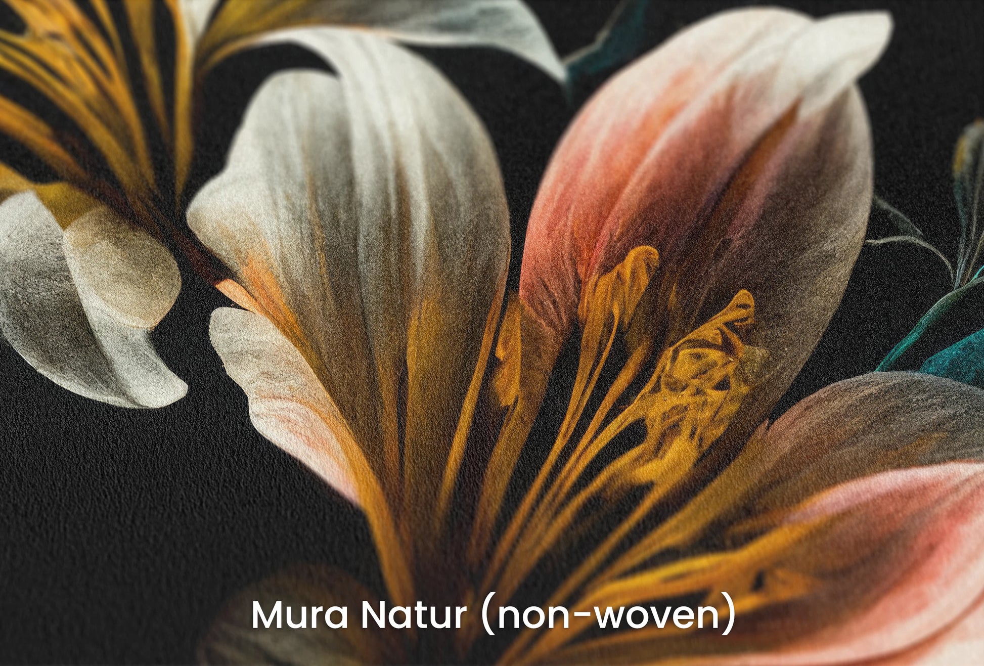 Zbliżenie na artystyczną fototapetę o nazwie Luminous Bloom na podłożu Mura Natur (non-woven) - naturalne i ekologiczne podłoże.
