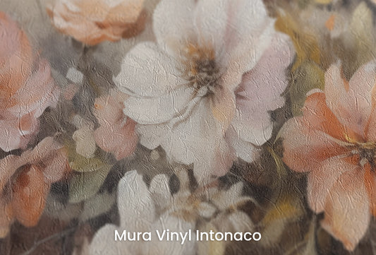 Zbliżenie na artystyczną fototapetę o nazwie Soft Pastel Harmony na podłożu Mura Vinyl Intonaco - struktura tartego tynku.
