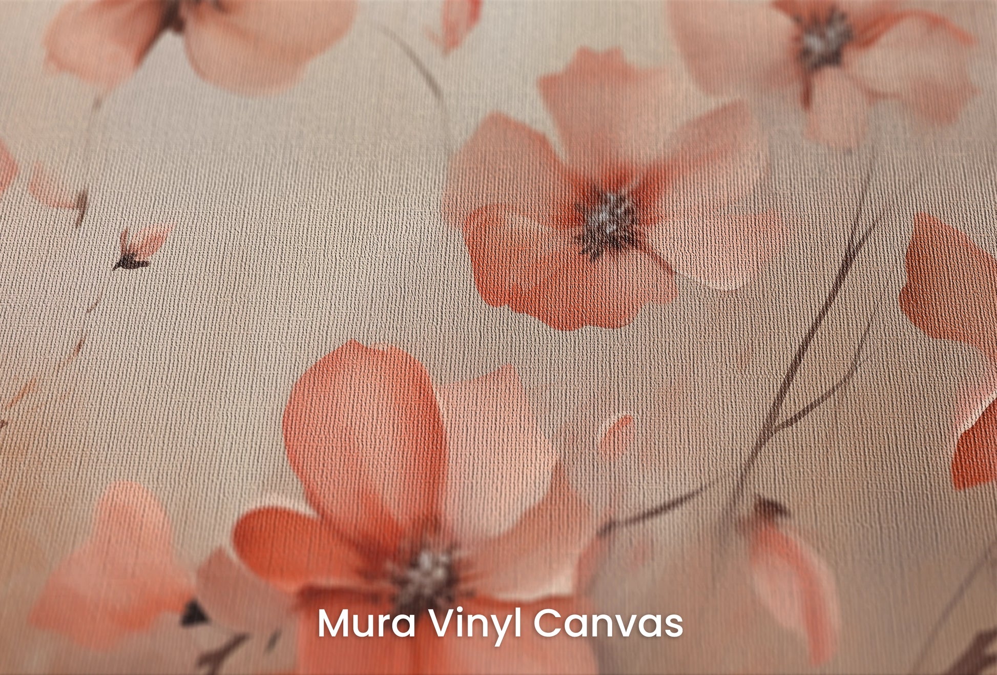Zbliżenie na artystyczną fototapetę o nazwie Dawn Poppy Field na podłożu Mura Vinyl Canvas - faktura naturalnego płótna.