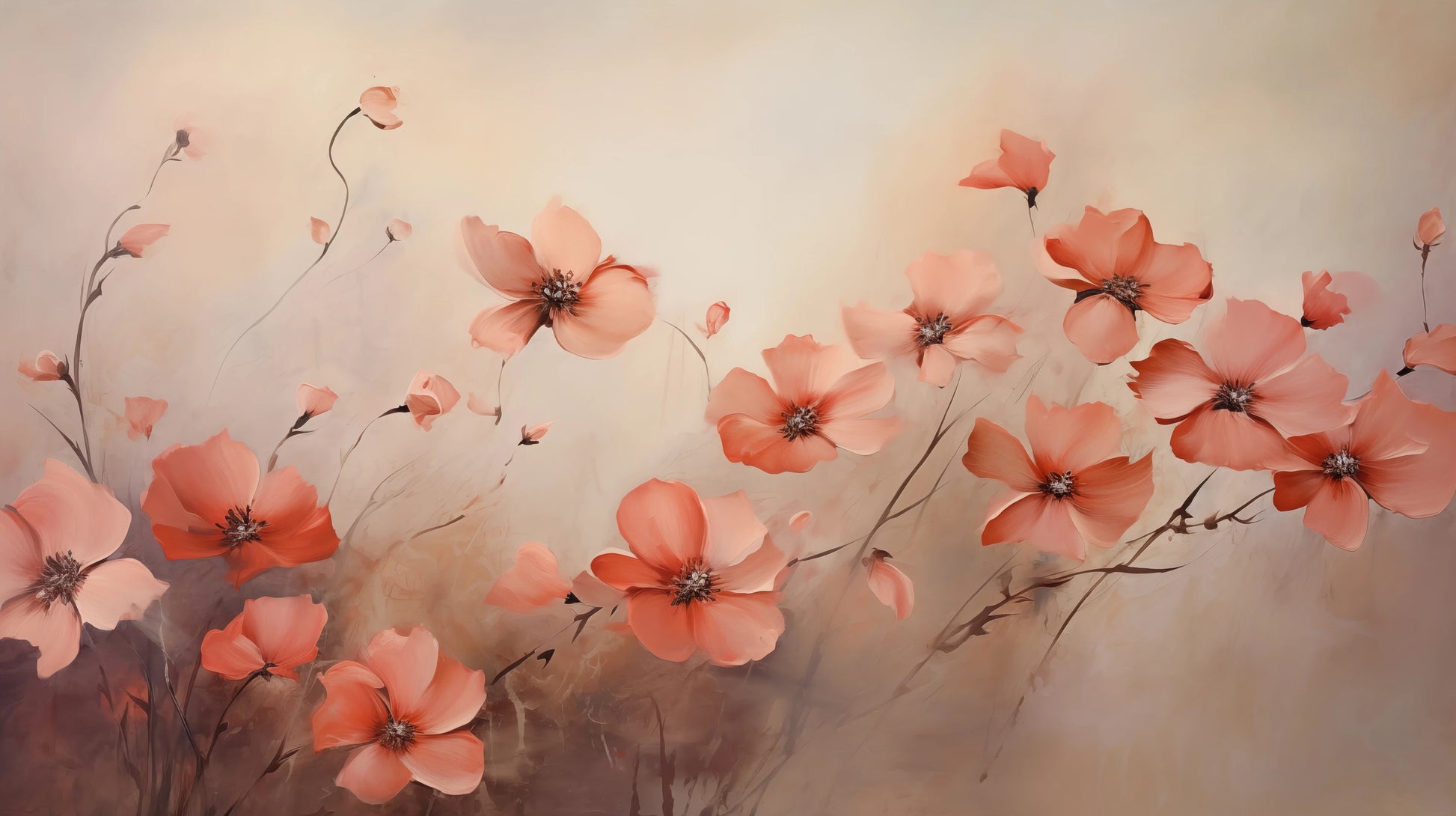 Prezentacja całego wzoru fototapety o nazwie Dawn Poppy Field