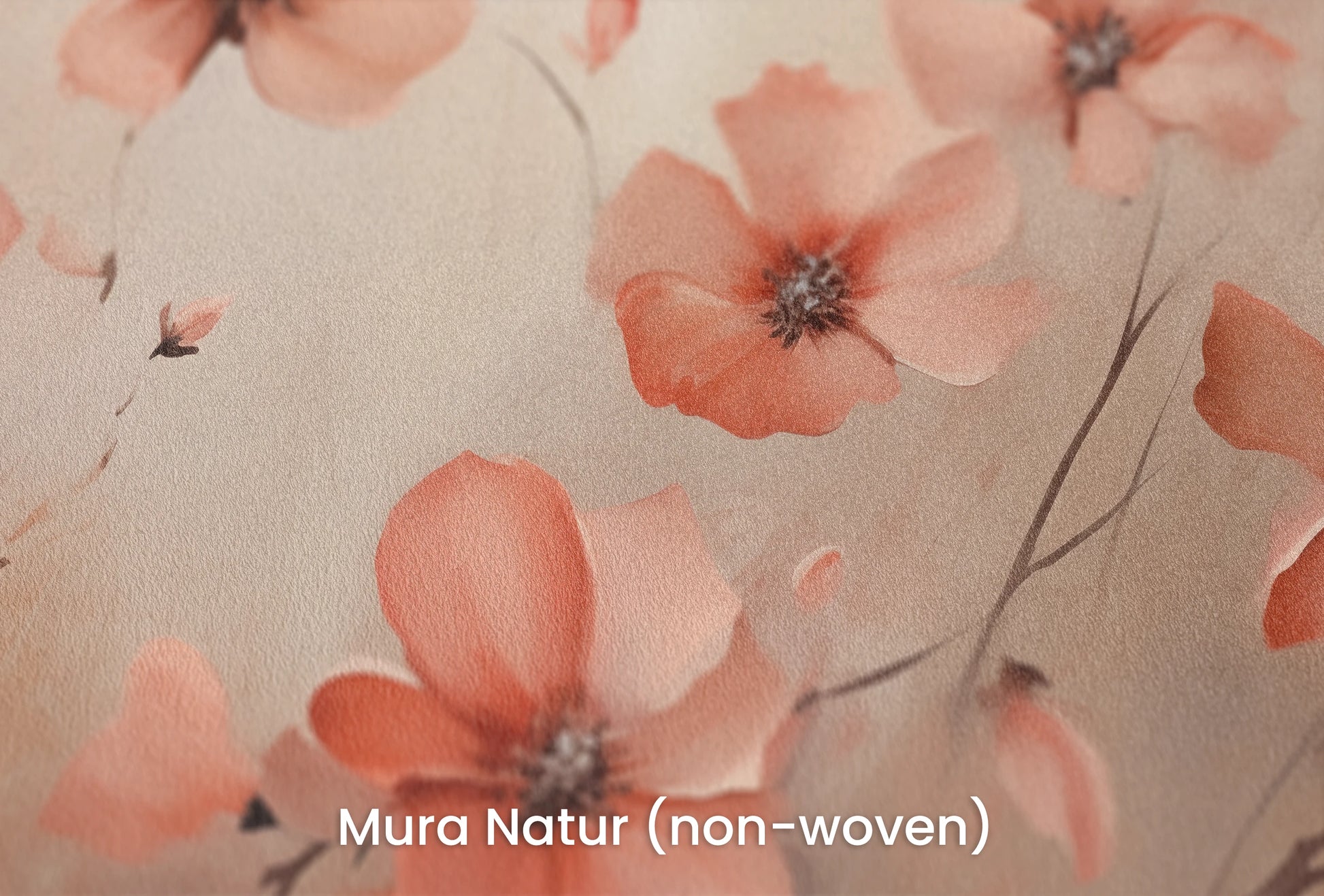 Zbliżenie na artystyczną fototapetę o nazwie Dawn Poppy Field na podłożu Mura Natur (non-woven) - naturalne i ekologiczne podłoże.