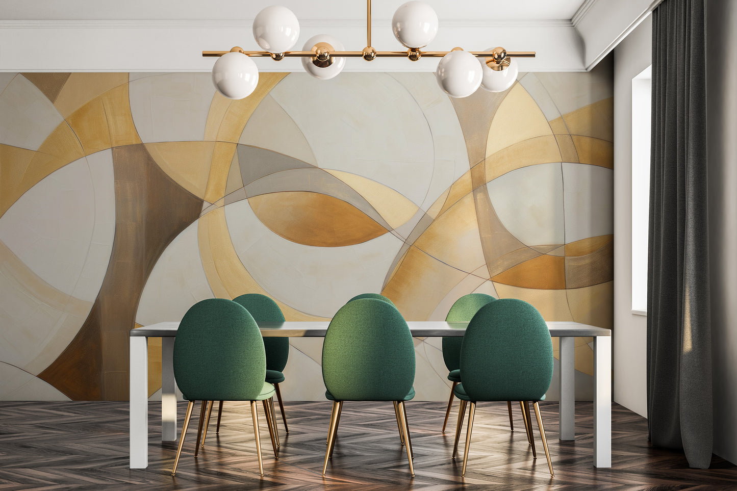 Wzór fototapety artystycznej o nazwie SWIRLING SPECTRUM ELEGANCE pokazanej w aranżacji wnętrza.