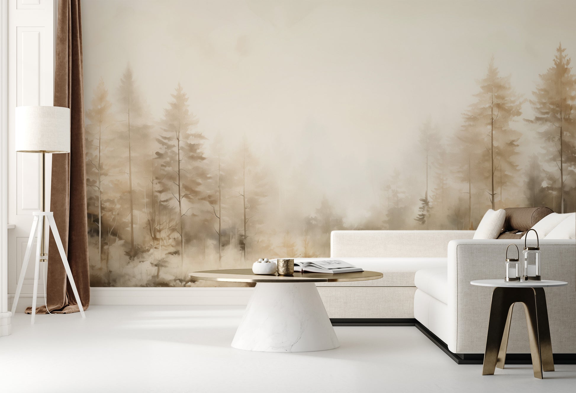 Fototapeta o nazwie FOREST DAWN MIST MURAL użyta w aranzacji wnętrza.