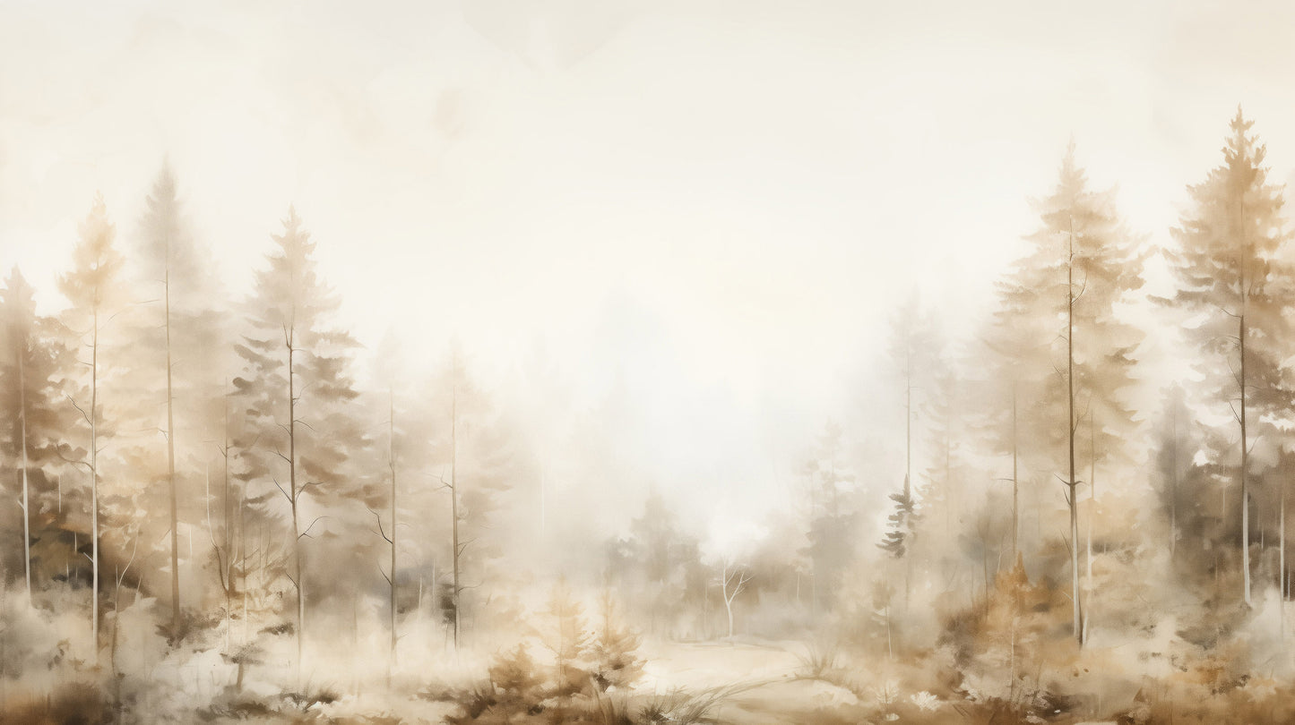 Prezentacja całego wzoru fototapety o nazwie FOREST DAWN MIST MURAL