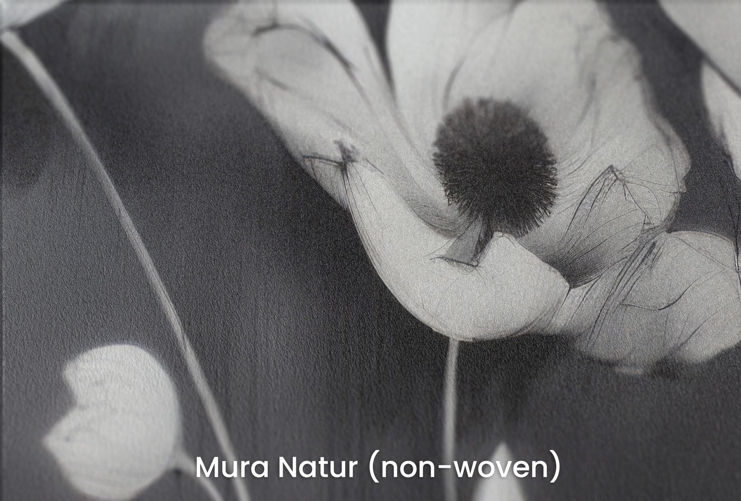 Zbliżenie na artystyczną fototapetę o nazwie SHADOWED FLORA na podłożu Mura Natur (non-woven) - naturalne i ekologiczne podłoże.