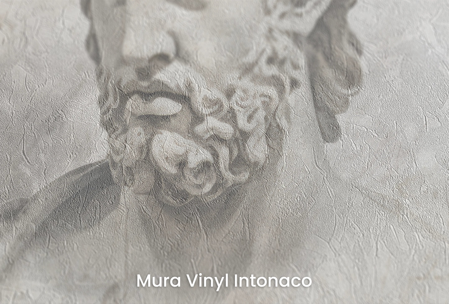 Zbliżenie na artystyczną fototapetę o nazwie Poseidon's Watch na podłożu Mura Vinyl Intonaco - struktura tartego tynku.