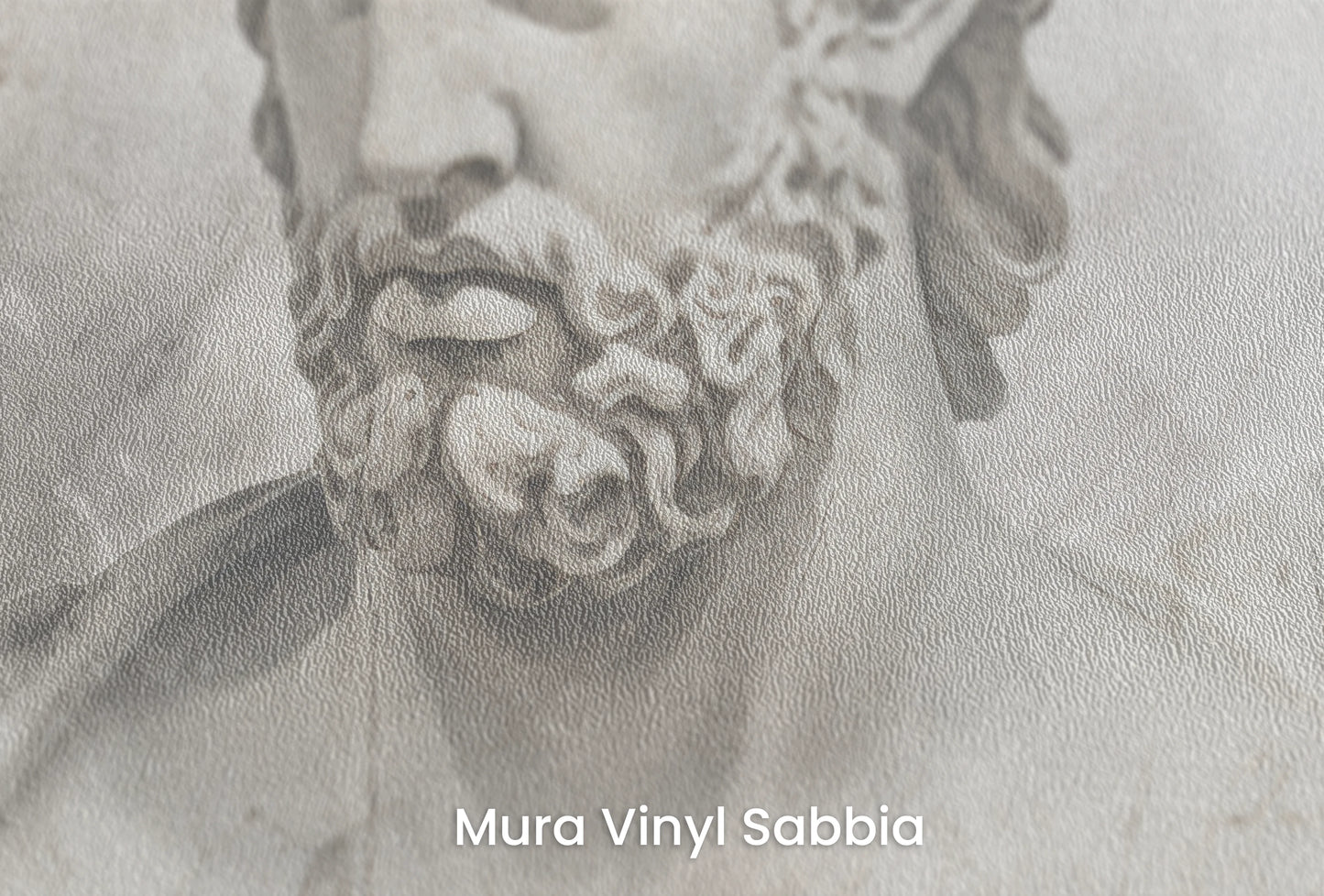 Zbliżenie na artystyczną fototapetę o nazwie Poseidon's Watch na podłożu Mura Vinyl Sabbia struktura grubego ziarna piasku.