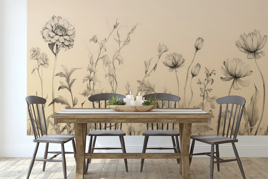 Wzór fototapety artystycznej o nazwie Sunflower Elegance pokazanej w aranżacji wnętrza.