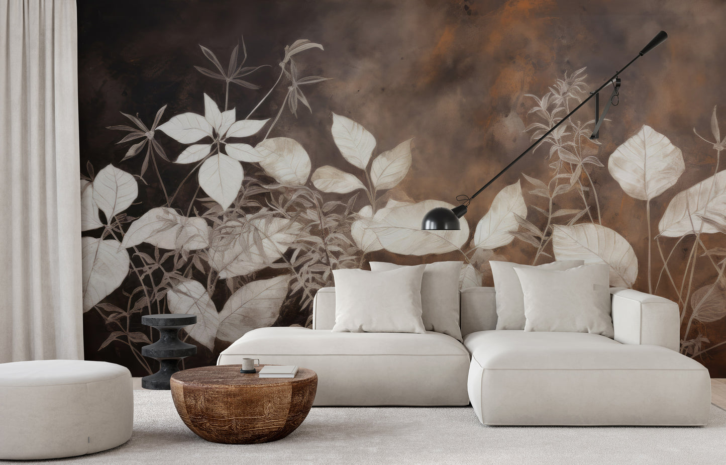 Wzór fototapety o nazwie Botanical Elegance #2 pokazanej w kontekście pomieszczenia.