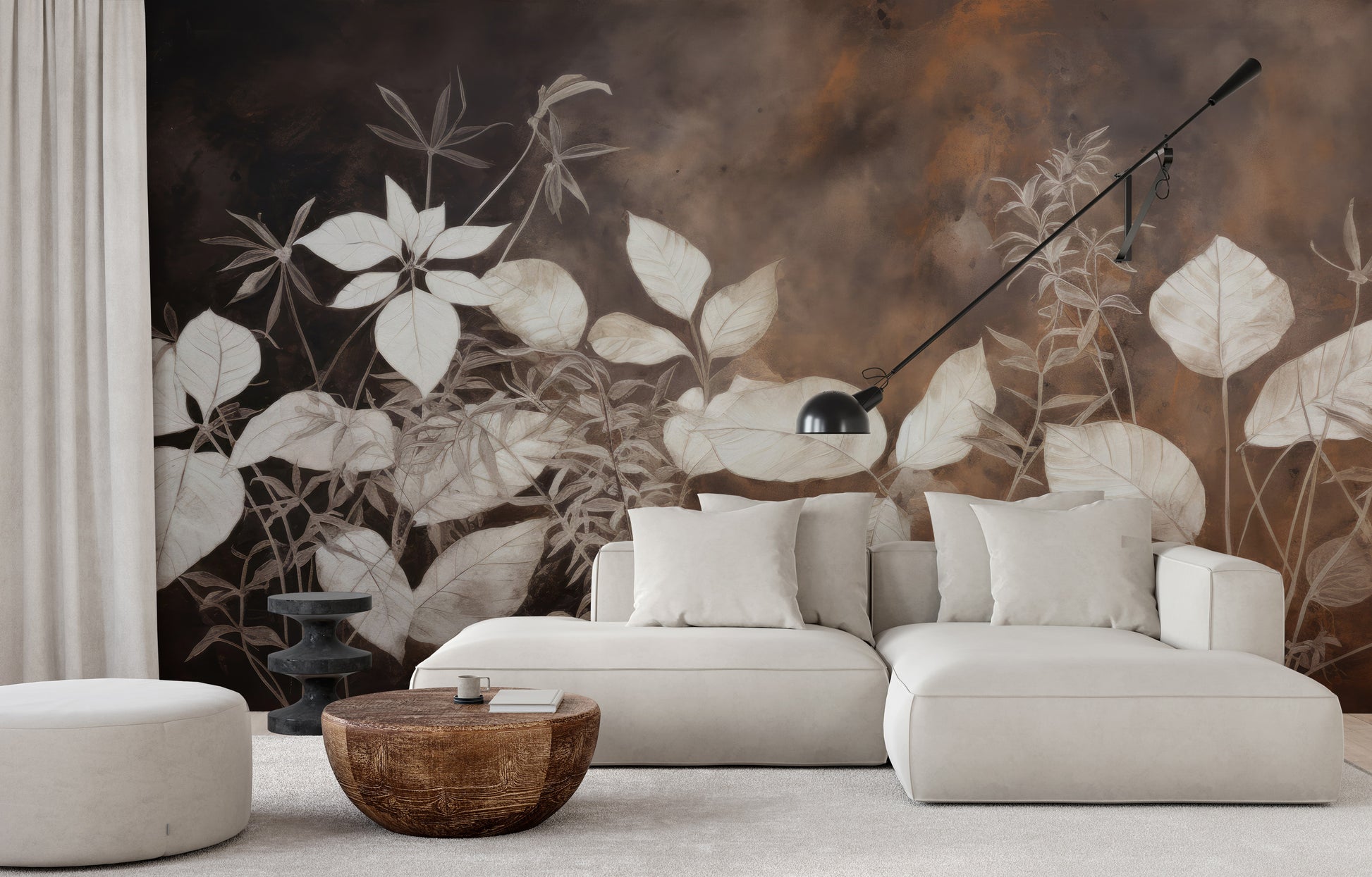 Wzór fototapety o nazwie Botanical Elegance #2 pokazanej w kontekście pomieszczenia.