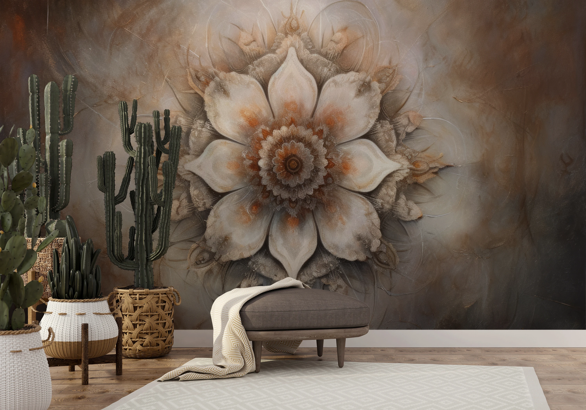 Fototapeta artystyczna o nazwie Ornate Radiance pokazana w aranżacji wnętrza.