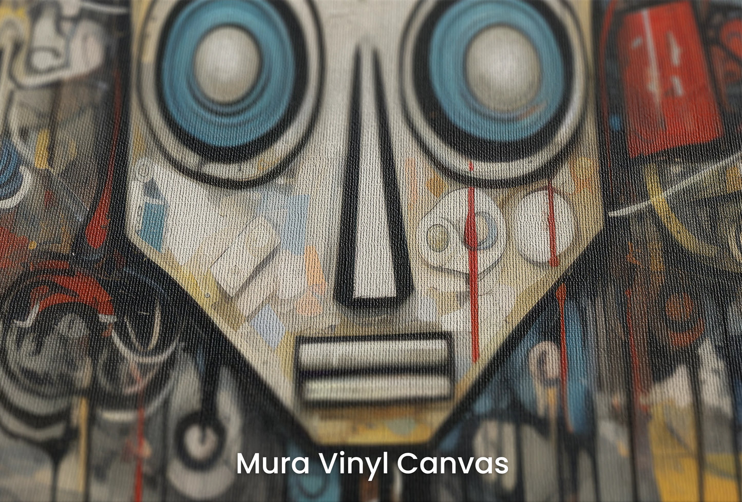 Zbliżenie na artystyczną fototapetę o nazwie Industrial Robot na podłożu Mura Vinyl Canvas - faktura naturalnego płótna.