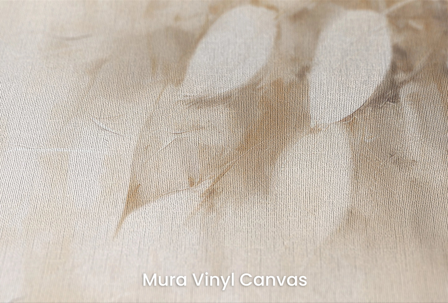 Zbliżenie na artystyczną fototapetę o nazwie Subtle Leaf Symphony na podłożu Mura Vinyl Canvas - faktura naturalnego płótna.