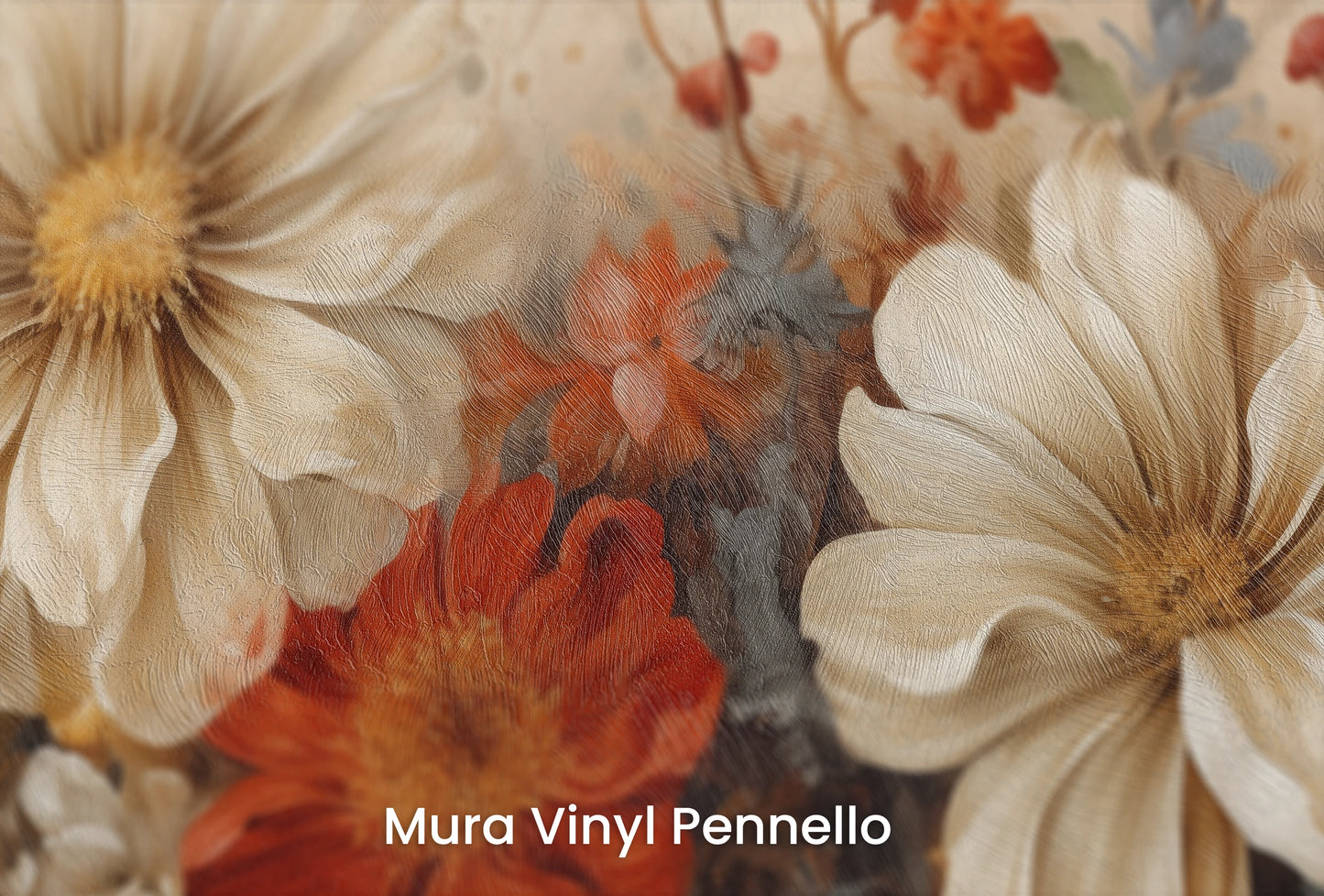 Zbliżenie na artystyczną fototapetę o nazwie Autumn Whisper #2 na podłożu Mura Vinyl Pennello - faktura pociągnięć pędzla malarskiego.