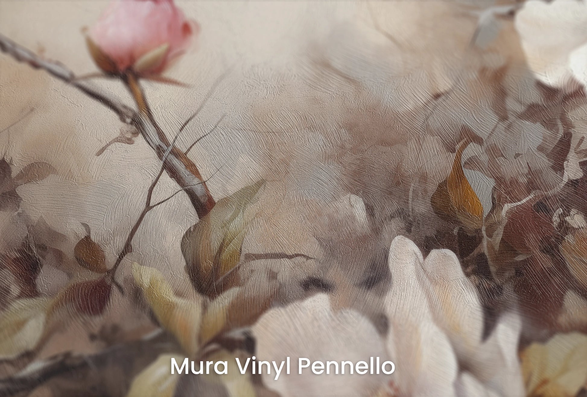 Zbliżenie na artystyczną fototapetę o nazwie Ethereal Garden na podłożu Mura Vinyl Pennello - faktura pociągnięć pędzla malarskiego.
