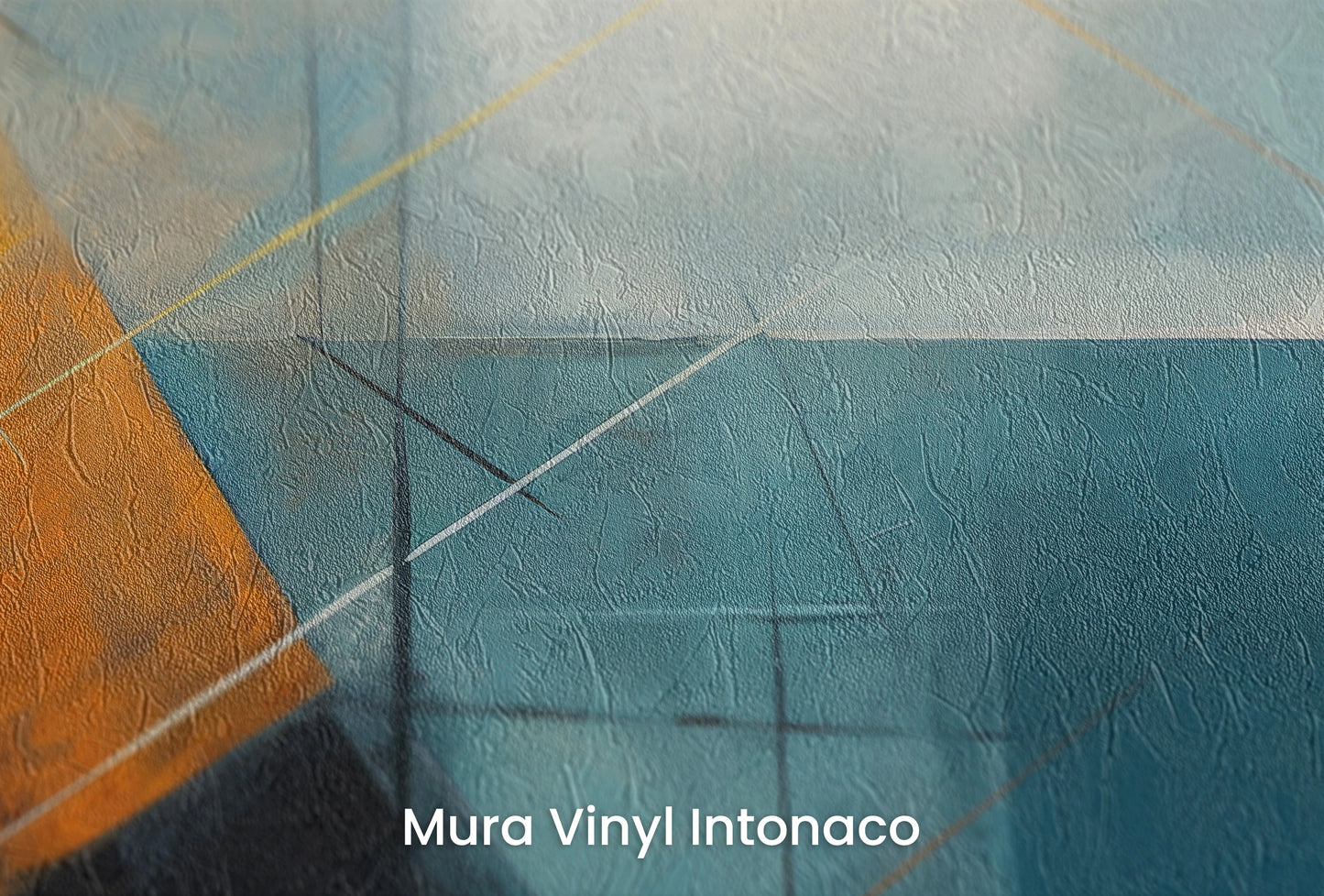 Zbliżenie na artystyczną fototapetę o nazwie Geometric Fusion na podłożu Mura Vinyl Intonaco - struktura tartego tynku.