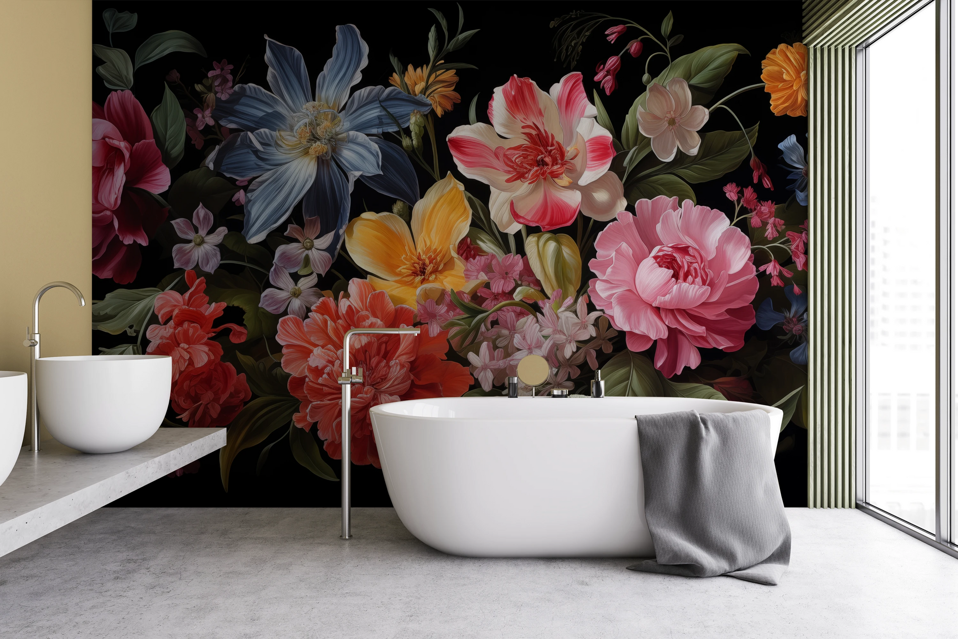 Wzór fototapety artystycznej o nazwie Floral Tapestry pokazanej w aranżacji wnętrza.