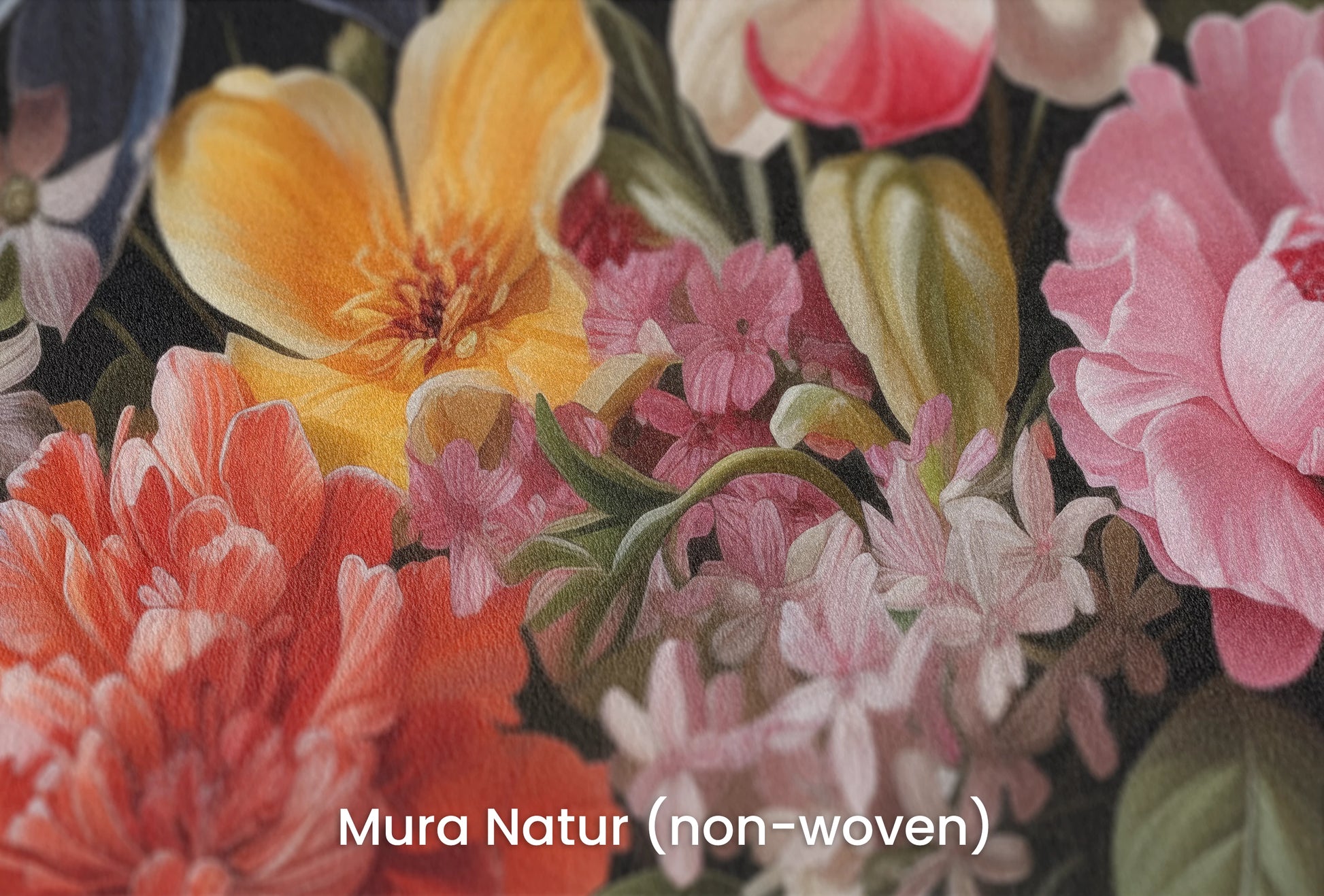 Zbliżenie na artystyczną fototapetę o nazwie Floral Tapestry na podłożu Mura Natur (non-woven) - naturalne i ekologiczne podłoże.