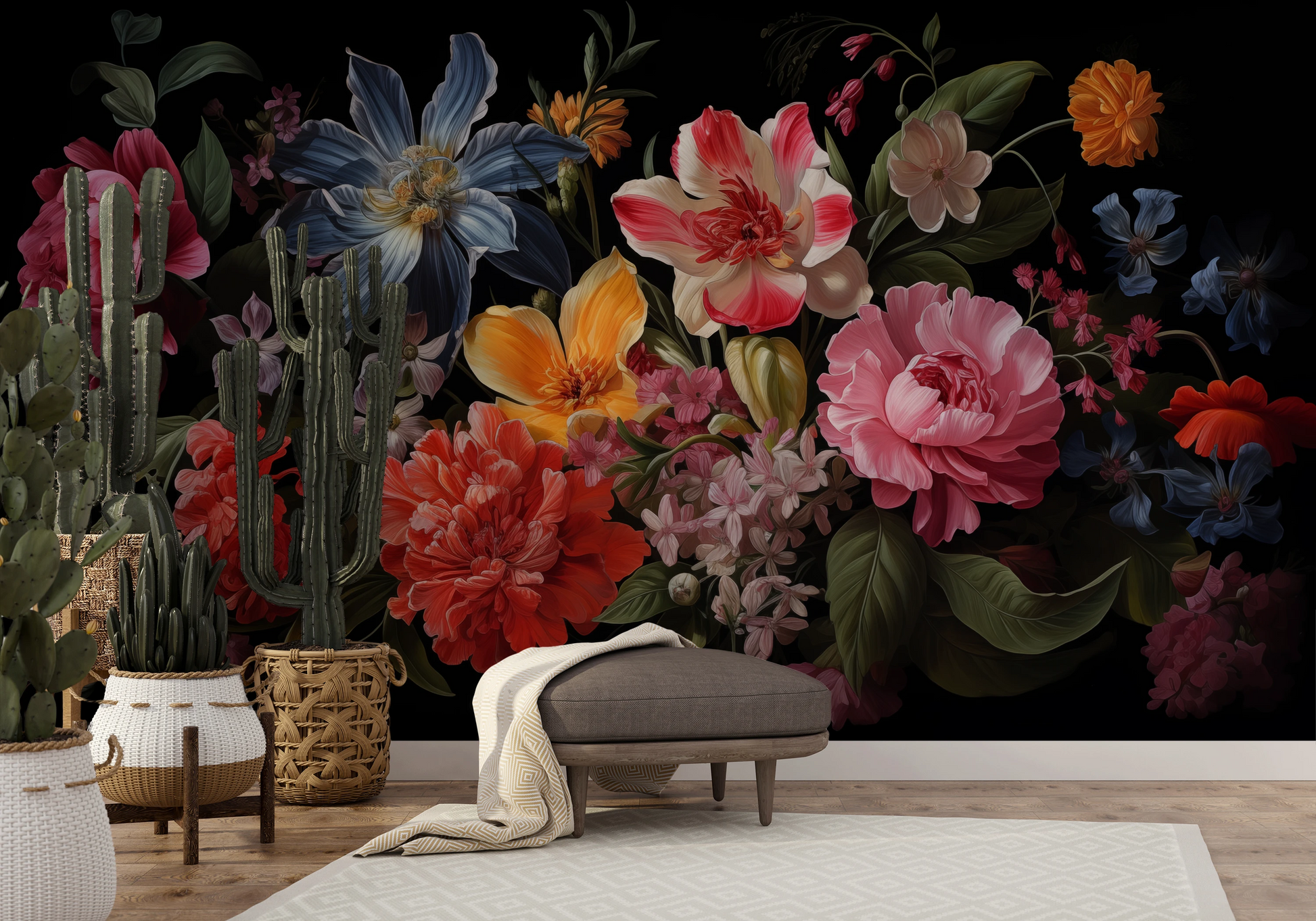 Fototapeta artystyczna o nazwie Floral Tapestry pokazana w aranżacji wnętrza.