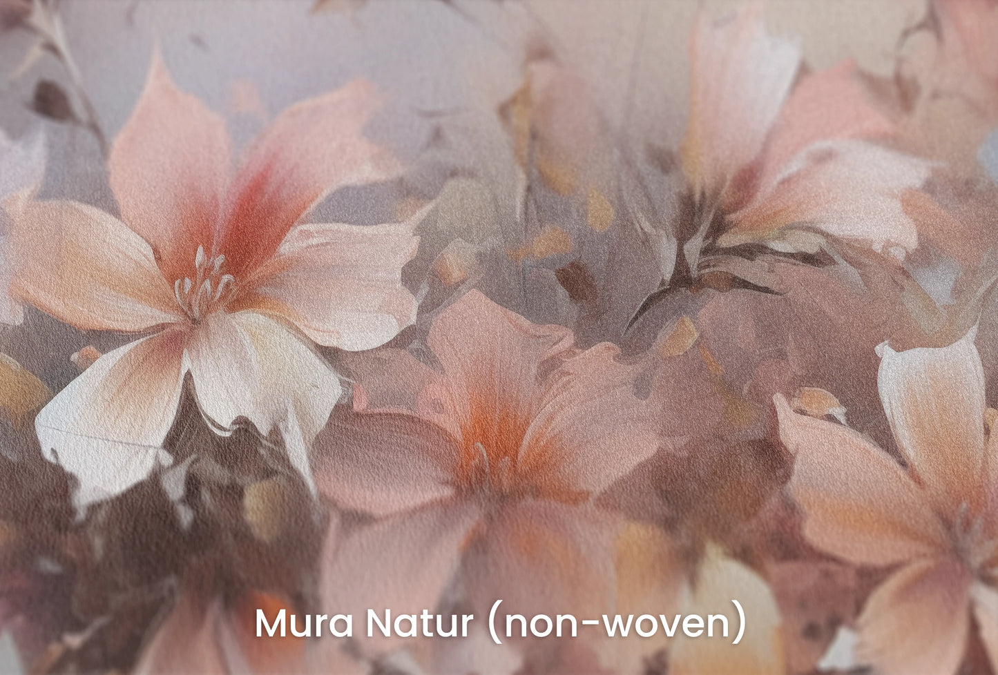 Zbliżenie na artystyczną fototapetę o nazwie Blossom Haze na podłożu Mura Natur (non-woven) - naturalne i ekologiczne podłoże.