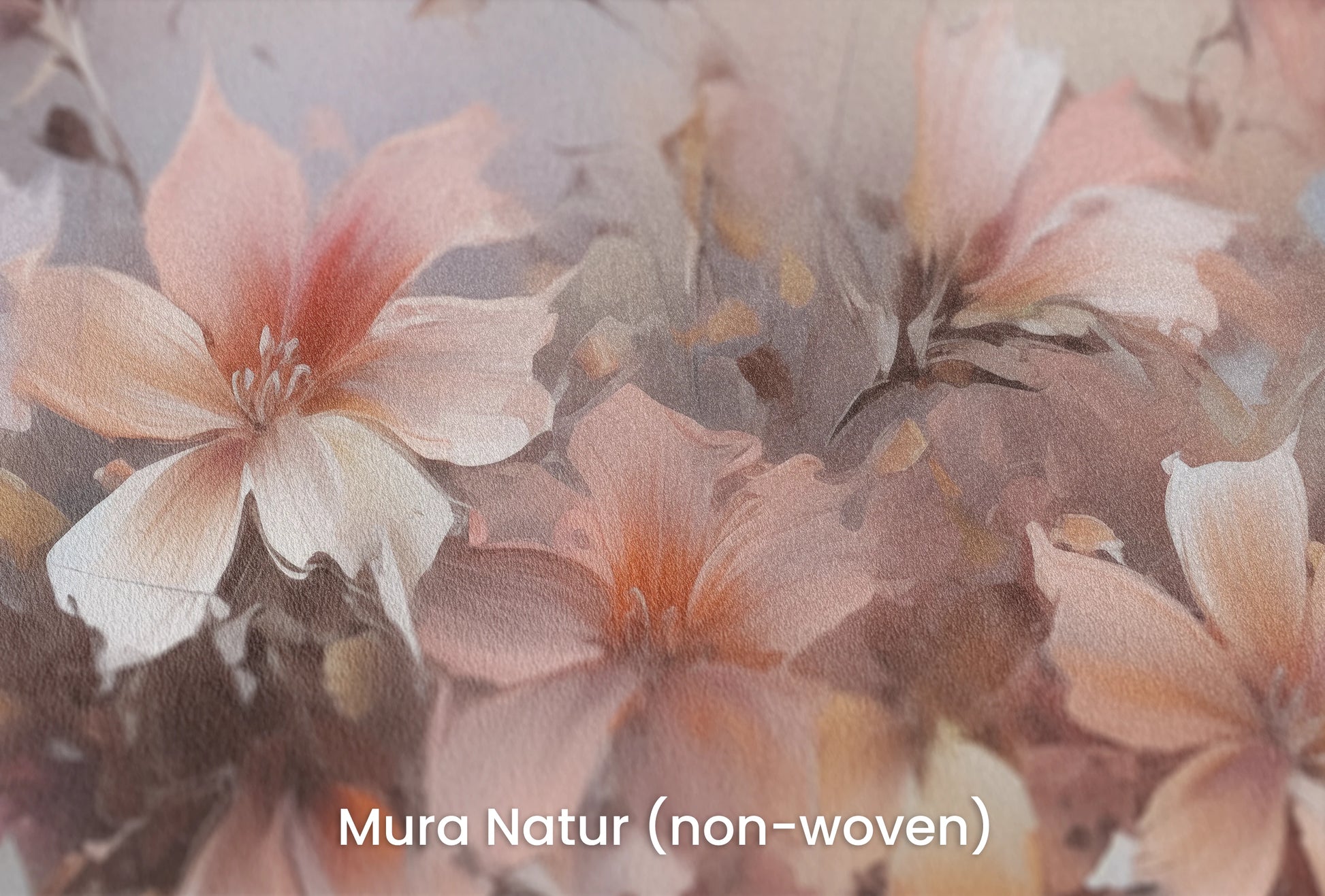 Zbliżenie na artystyczną fototapetę o nazwie Blossom Haze na podłożu Mura Natur (non-woven) - naturalne i ekologiczne podłoże.