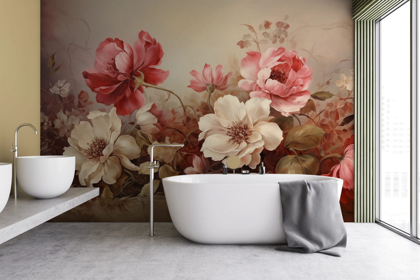 Wzór fototapety o nazwie Velvet Bloom pokazanej w kontekście pomieszczenia.