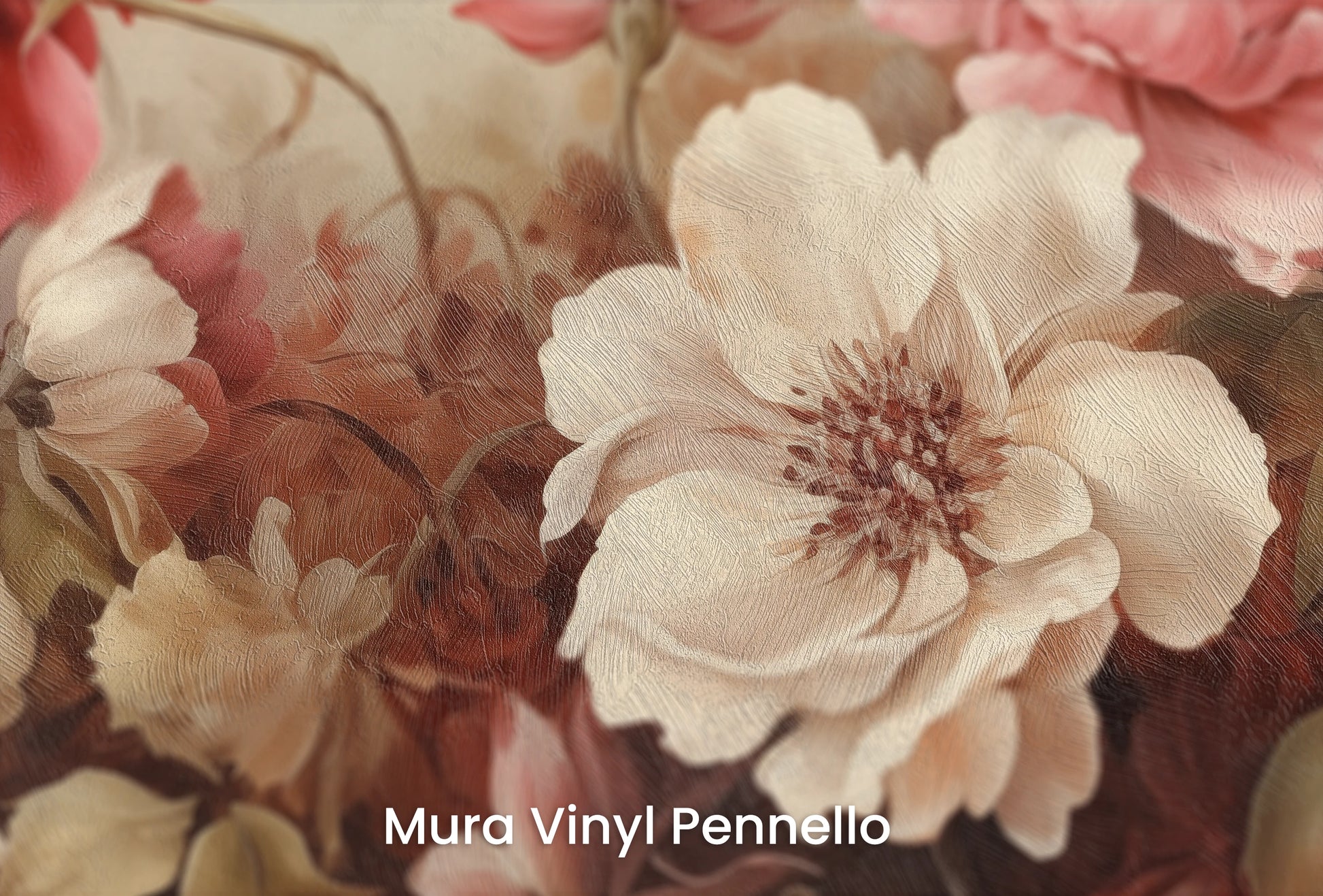 Zbliżenie na artystyczną fototapetę o nazwie Velvet Bloom na podłożu Mura Vinyl Pennello - faktura pociągnięć pędzla malarskiego.