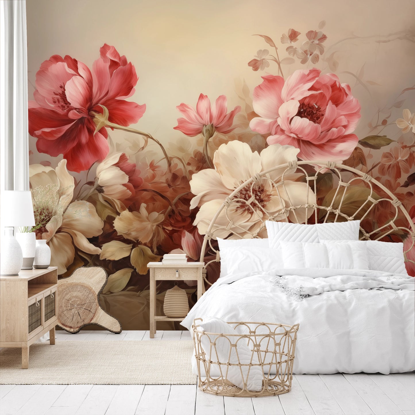 Wzór fototapety artystycznej o nazwie Velvet Bloom pokazanej w aranżacji wnętrza.