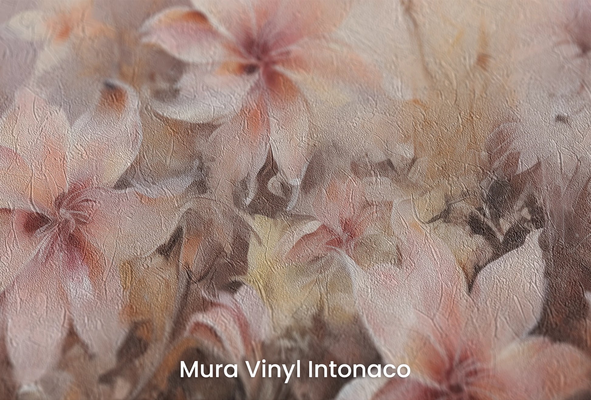 Zbliżenie na artystyczną fototapetę o nazwie Dawn Serenity na podłożu Mura Vinyl Intonaco - struktura tartego tynku.