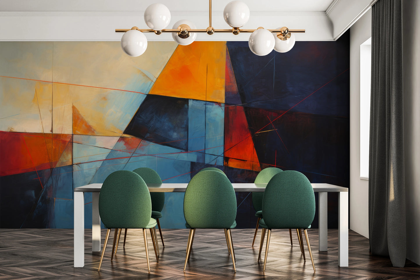 Fototapeta artystyczna o nazwie Colorful Geometry #3 pokazana w aranżacji wnętrza.