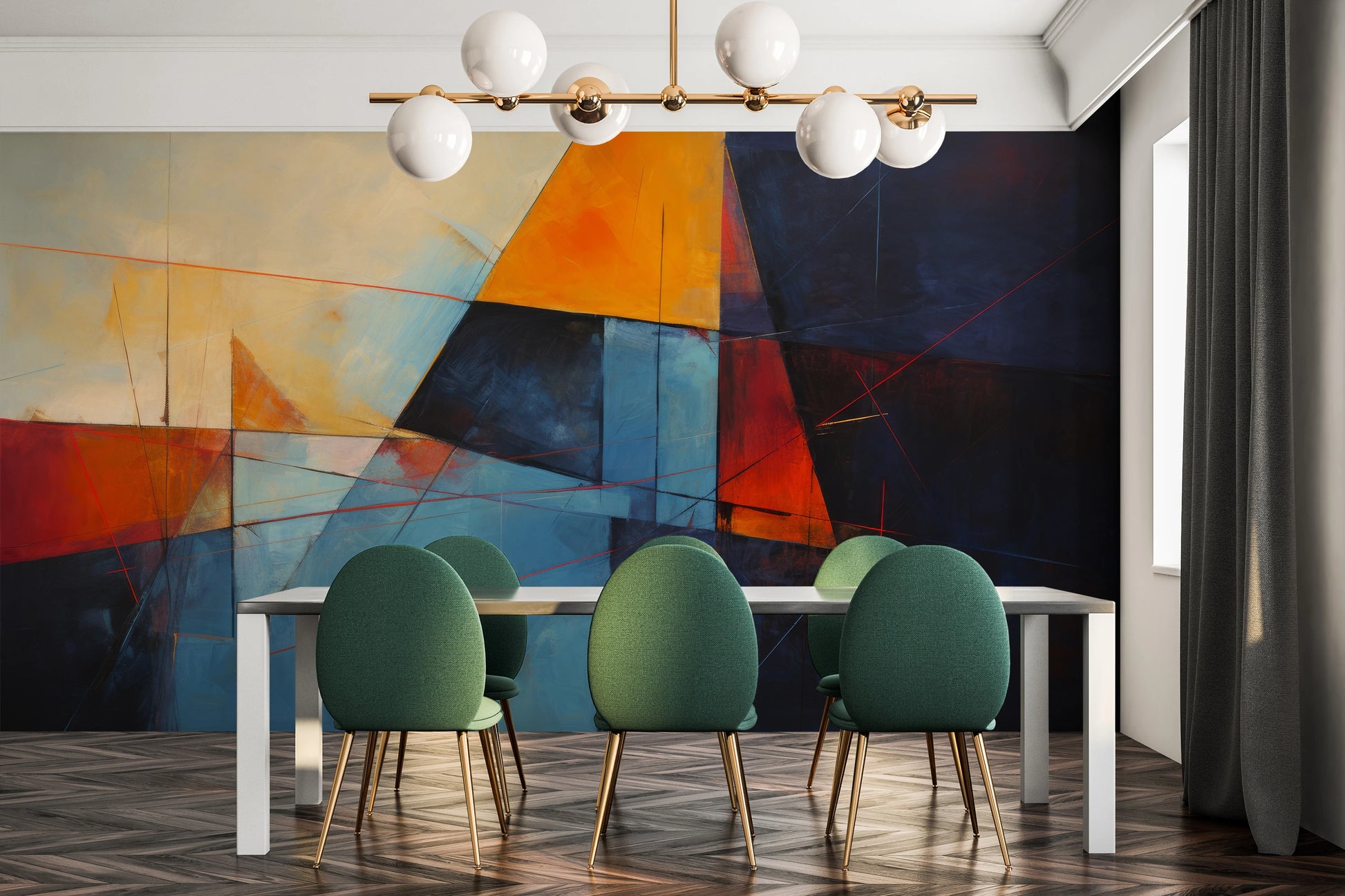 Fototapeta artystyczna o nazwie Colorful Geometry #3 pokazana w aranżacji wnętrza.