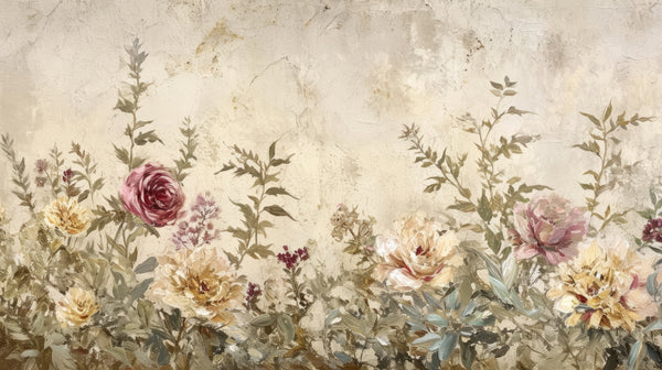 Fleur Antique - Papier Peint Floral Vintage avec des Roses Délicates et un Fond Beige