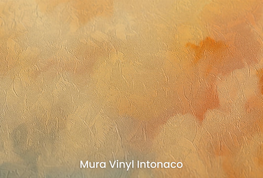 Zbliżenie na artystyczną fototapetę o nazwie Sunset Mirage na podłożu Mura Vinyl Intonaco - struktura tartego tynku.