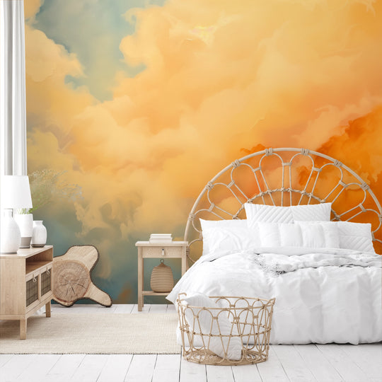 Wzór fototapety artystycznej o nazwie Sunset Mirage pokazanej w aranżacji wnętrza.