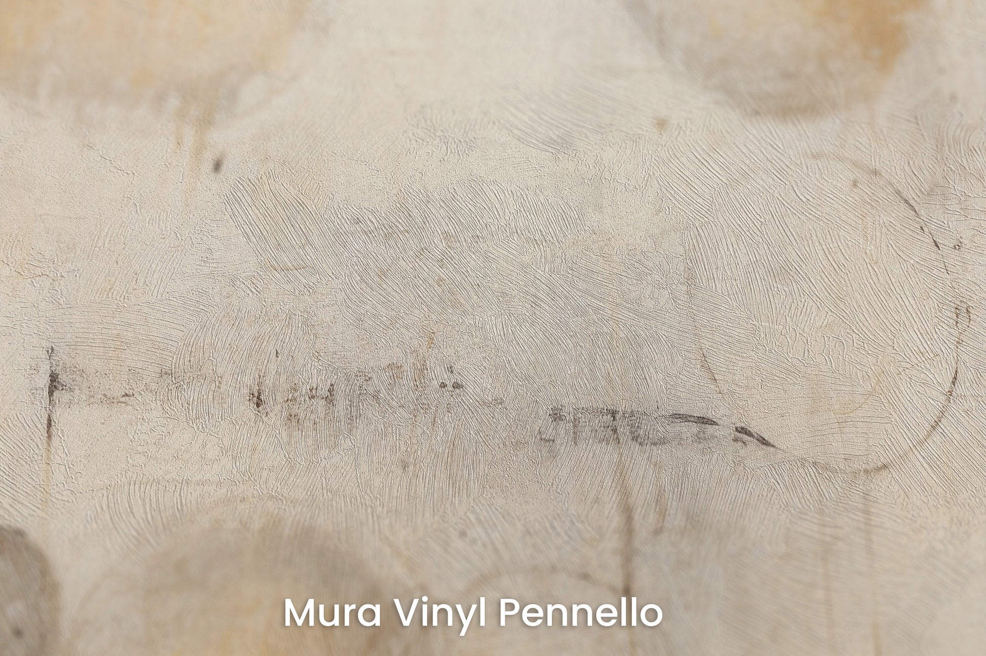 Zbliżenie na artystyczną fototapetę o nazwie GOLDEN MIST ORBITALS #2 na podłożu Mura Vinyl Pennello - faktura pociągnięć pędzla malarskiego.